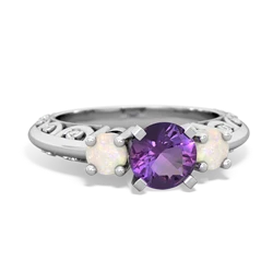 Amethyst Art Deco Eternal Embrace Engagement 14K White Gold ring C2003