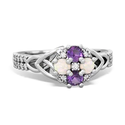 Amethyst Celtic Knot Cluster Engagement 14K White Gold ring R26443RD