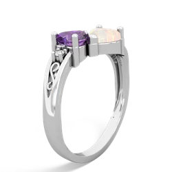 Amethyst Snuggling Hearts 14K White Gold ring R2178