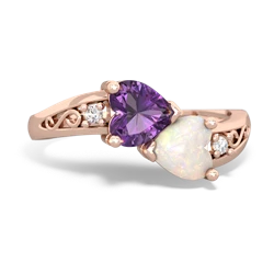 Amethyst Snuggling Hearts 14K Rose Gold ring R2178