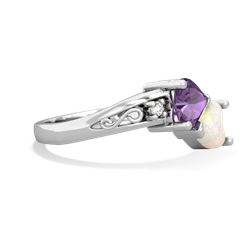 Amethyst Snuggling Hearts 14K White Gold ring R2178