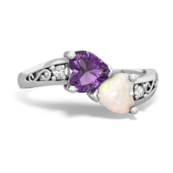 Amethyst Snuggling Hearts 14K White Gold ring R2178