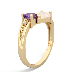 Amethyst Snuggling Hearts 14K Yellow Gold ring R2178