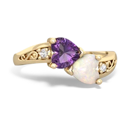 Amethyst Snuggling Hearts 14K Yellow Gold ring R2178