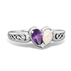 Amethyst Filligree 'One Heart' 14K White Gold ring R5070