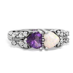 Amethyst Diamond Butterflies 14K White Gold ring R5601