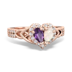 Amethyst Celtic Knot Two Hearts As One 14K Rose Gold ring R2644HRT