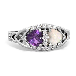 Amethyst Sparkling Celtic Knot 14K White Gold ring R2645