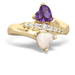 Amethyst Heart To Heart 14K Yellow Gold ring R2064