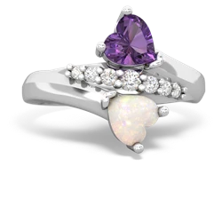 Amethyst Heart To Heart 14K White Gold ring R2064