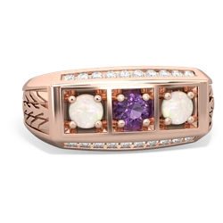 Amethyst Three Stone Tire Tread Men's 14K Rose Gold ring R0520