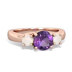 Amethyst Three Stone Round Trellis 14K Rose Gold ring R4018