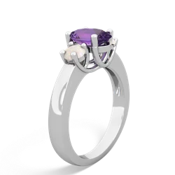 Amethyst Three Stone Oval Trellis 14K White Gold ring R4024