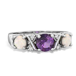 Amethyst Hugs And Kisses 14K White Gold ring R5016