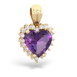 Amethyst Sparkling Halo Heart 14K Yellow Gold pendant P0391