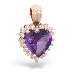 Amethyst Sparkling Halo Heart 14K Rose Gold pendant P0391