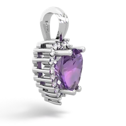 Amethyst Sparkling Halo Heart 14K White Gold pendant P0391