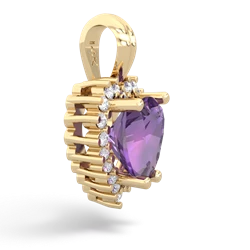 Amethyst Sparkling Halo Heart 14K Yellow Gold pendant P0391