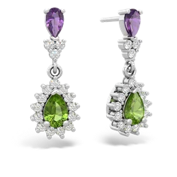 Amethyst Halo Pear Dangle 14K White Gold earrings E1882