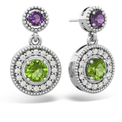 Amethyst Halo Dangle 14K White Gold earrings E5319