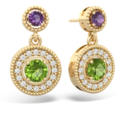 Amethyst Halo Dangle 14K Yellow Gold earrings E5319