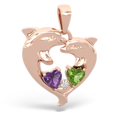 Amethyst Dolphin Heart 14K Rose Gold pendant P5820