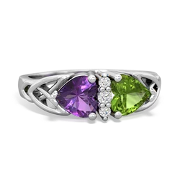 Amethyst Celtic Knot Double Heart 14K White Gold ring R5040