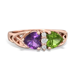 Amethyst Celtic Knot Double Heart 14K Rose Gold ring R5040