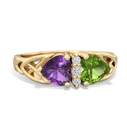 Amethyst Celtic Knot Double Heart 14K Yellow Gold ring R5040