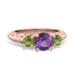 Amethyst Art Deco Eternal Embrace Engagement 14K Rose Gold ring C2003