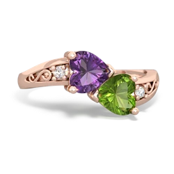 Amethyst Snuggling Hearts 14K Rose Gold ring R2178