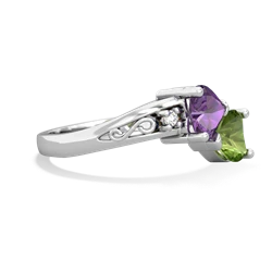 Amethyst Snuggling Hearts 14K White Gold ring R2178