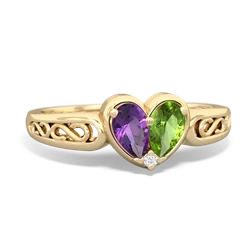 Amethyst Filligree 'One Heart' 14K Yellow Gold ring R5070