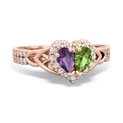 Amethyst Celtic Knot Two Hearts As One 14K Rose Gold ring R2644HRT