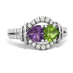 Amethyst Art-Deco Keepsake 14K White Gold ring R5630