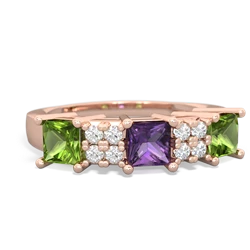 Amethyst Three Stone Diamond Cluster 14K Rose Gold ring R2592