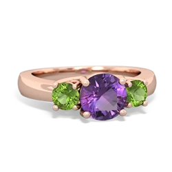 Amethyst Three Stone Round Trellis 14K Rose Gold ring R4018