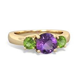 Amethyst Three Stone Round Trellis 14K Yellow Gold ring R4018