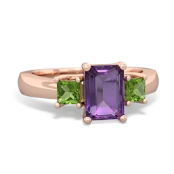 Amethyst Three Stone Emerald-Cut Trellis 14K Rose Gold ring R4021