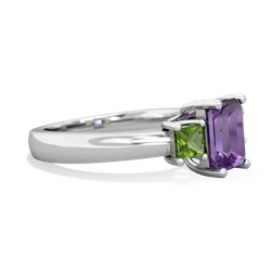 Amethyst Three Stone Emerald-Cut Trellis 14K White Gold ring R4021