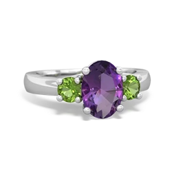 Amethyst Three Stone Oval Trellis 14K White Gold ring R4024