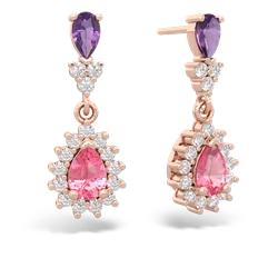 Amethyst Halo Pear Dangle 14K Rose Gold earrings E1882