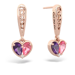 Amethyst Filligree Heart 14K Rose Gold earrings E5070