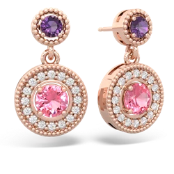 Amethyst Halo Dangle 14K Rose Gold earrings E5319