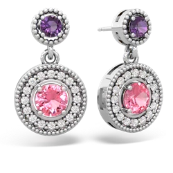 Amethyst Halo Dangle 14K White Gold earrings E5319