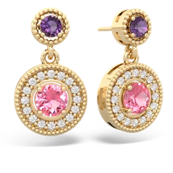 Amethyst Halo Dangle 14K Yellow Gold earrings E5319