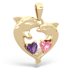 Amethyst Dolphin Heart 14K Yellow Gold pendant P5820