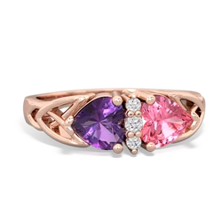 Amethyst Celtic Knot Double Heart 14K Rose Gold ring R5040