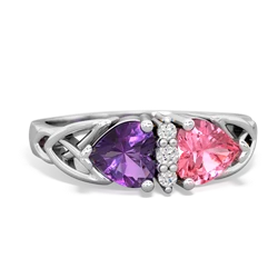 Amethyst Celtic Knot Double Heart 14K White Gold ring R5040