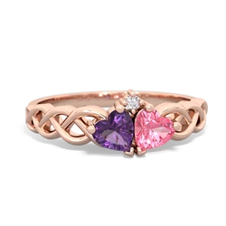 Amethyst Heart To Heart Braid 14K Rose Gold ring R5870